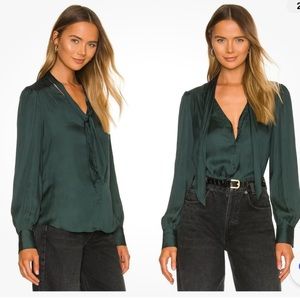 Paige Womens Cleobelle Dark Spruce Neck Tie Button Up Long Sleeve Blouse Small